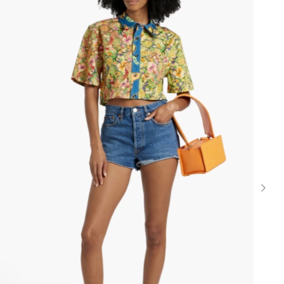 Re/Done Cropped Printed Cotton Shirt Sz. M - Picture 1 of 8
